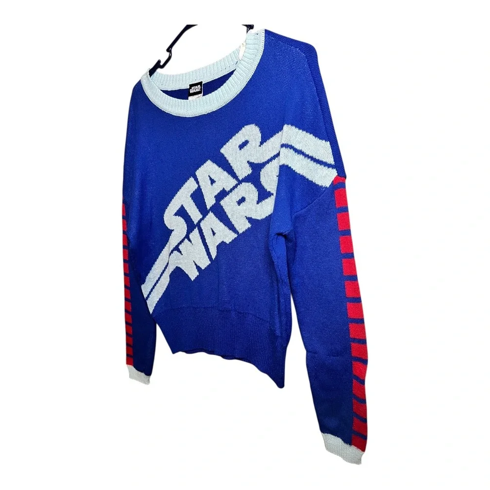 Star Wars‎ Blue Red Stripe Graphic Knit Sweater Women's Size Small - Picture 2 of 9